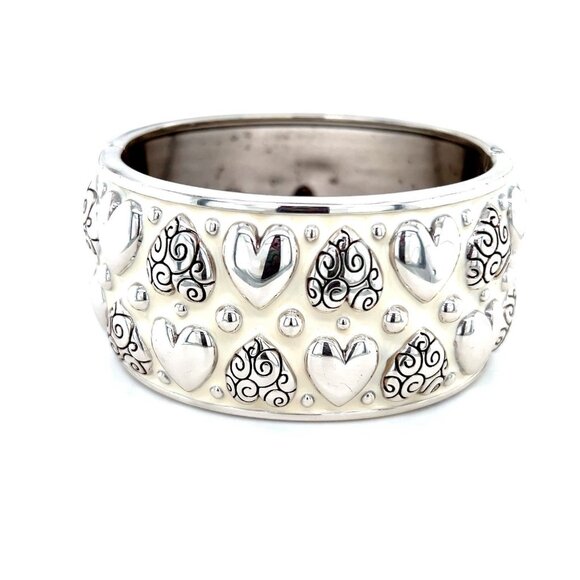 Brighton White Enamel Hearts Thick Bangle - Picture 1 of 10
